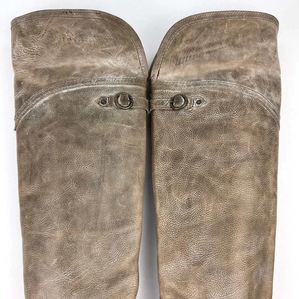 FRYE Jane Tall Cuffed Leather Boot 7.5 Taupe Brown Gray - Picture 6 of 14